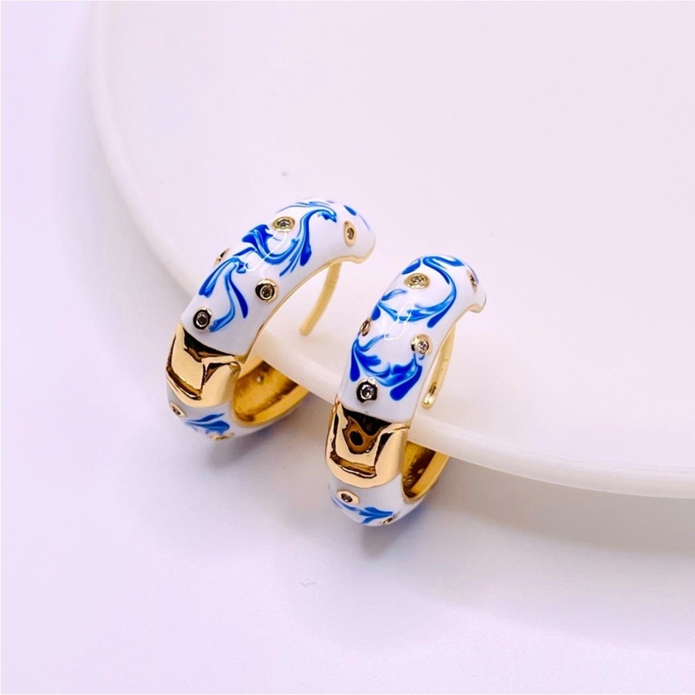 Anthro Enameled Cloisonné Hoop Earrings